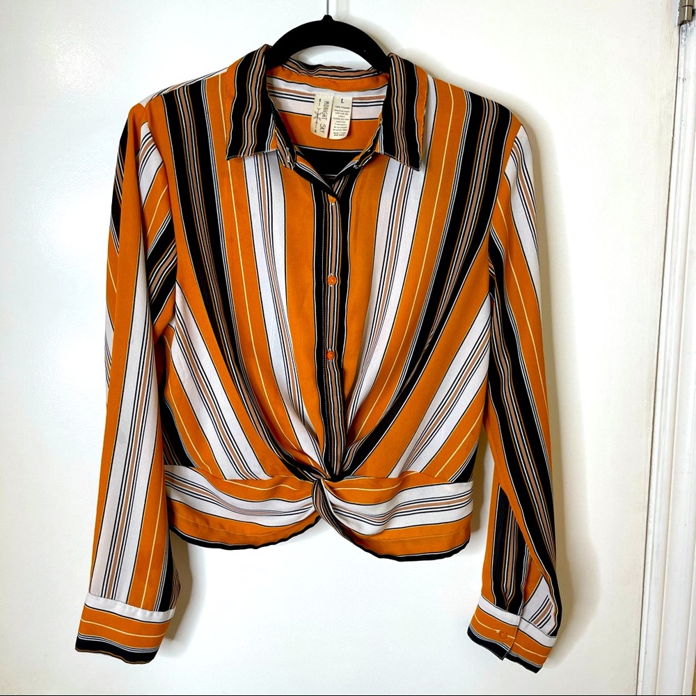 Mustard Strip Orange Blouse size Large